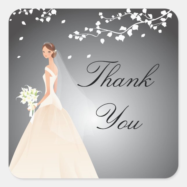 Stylish Black & Grey Bride Bridal Shower Square Square Sticker (Front)