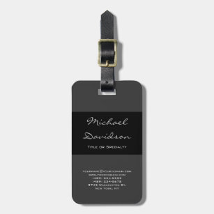 Stylish Black Grey Classical Script Business Card Luggage Tag