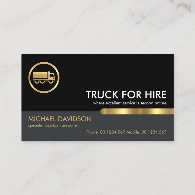 Stylish Black Grey Layer Gold Tab Truck Transport Business Card (Front)