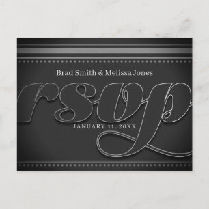 Stylish Black Grey Silver RSVP Postcard
