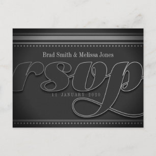 Stylish Black Grey Silver RSVP Postcard