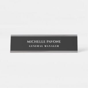 Stylish Black & Grey Simple Plain Professional Desk Name Plate
