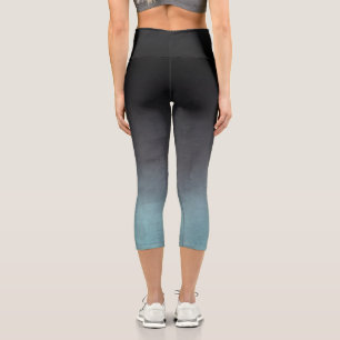 Stylish Black Grey Teal rustic ombre Capri Leggings