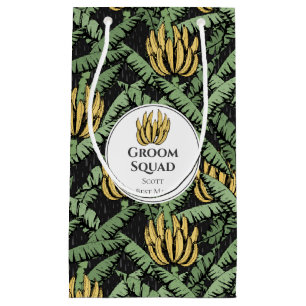 Stylish Black Groom Squad Tropical Bananas Small Gift Bag