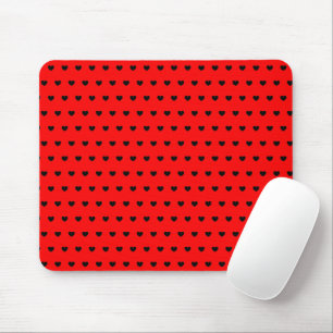 Stylish Black Hearts Pattern On Striking Red Mouse Mat