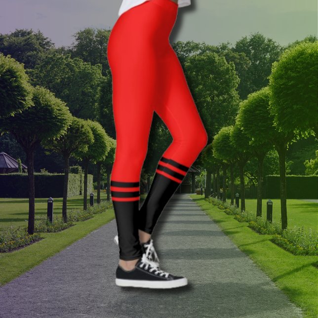 Stylish Black Horizontal Stripes | Red  Leggings (Creator Uploaded)