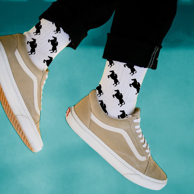 Stylish Black Horse Pattern Crew Socks (Creator Uploaded)