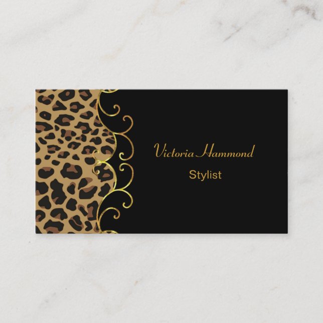 Stylish Black & Jaguar Print Business Card (Front)