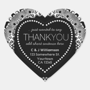 Stylish Black Lacy Thank You Heart Sticker