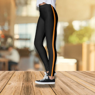 Stylish Black Leggings with Orange Side Stripe