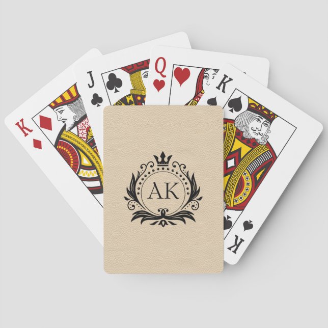 Stylish black luxury frame and crown beige leather playing cards (Back)