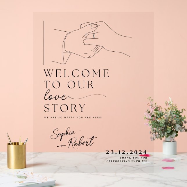 Stylish Black Minimalist Wedding Welcome Acrylic Sign (Wedding)