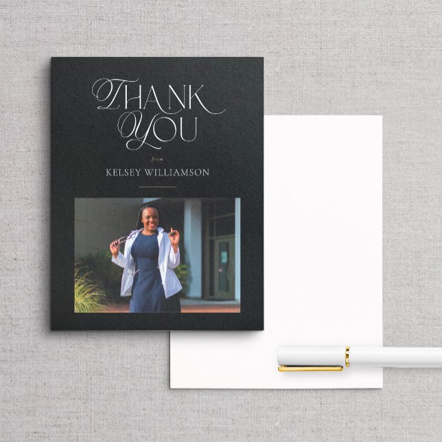 Stylish Black Mixed Text Photo Thank You Card (Creator Uploaded)