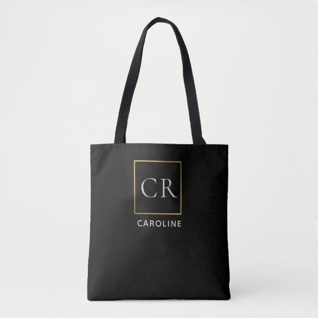 Stylish Black Modern Personalised  Tote Bag (Front)
