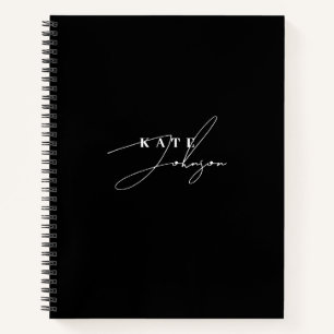 Stylish Black Modern Signature Script Monogram Notebook