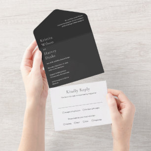 Stylish Black Modern Wedding All In One Invitation