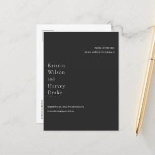 Stylish Black Modern Wedding Save the Date Announcement Postcard
