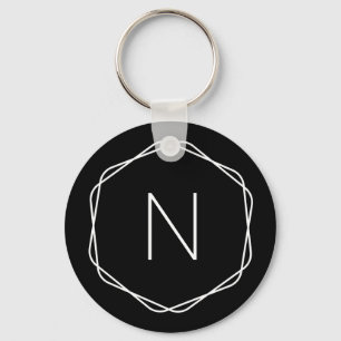Stylish Black Monogram Octagon Initial Keychain