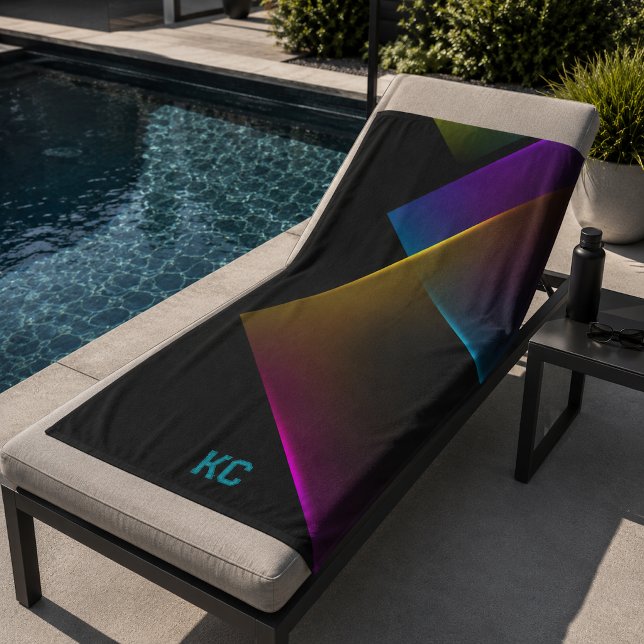 Stylish Black Neon Geometric Monogram Beach Towel (Creator Uploaded)