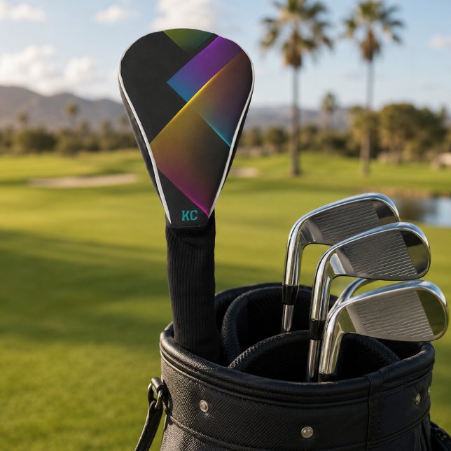 Stylish Black Neon Geometric Monogram Golf Head Cover (Creator Uploaded)