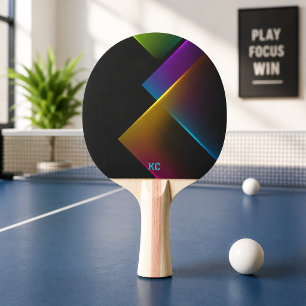 Stylish Black Neon Geometric Monogram Ping Pong Paddle