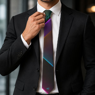 Stylish Black Neon Geometric Monogram Tie