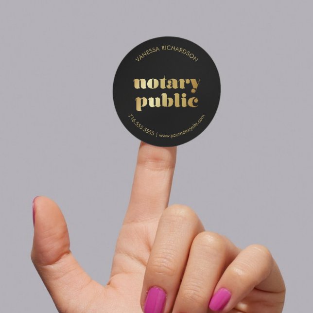 Stylish Black Notary Public Gold Brand Marketing Classic Round Sticker (Creator Uploaded)