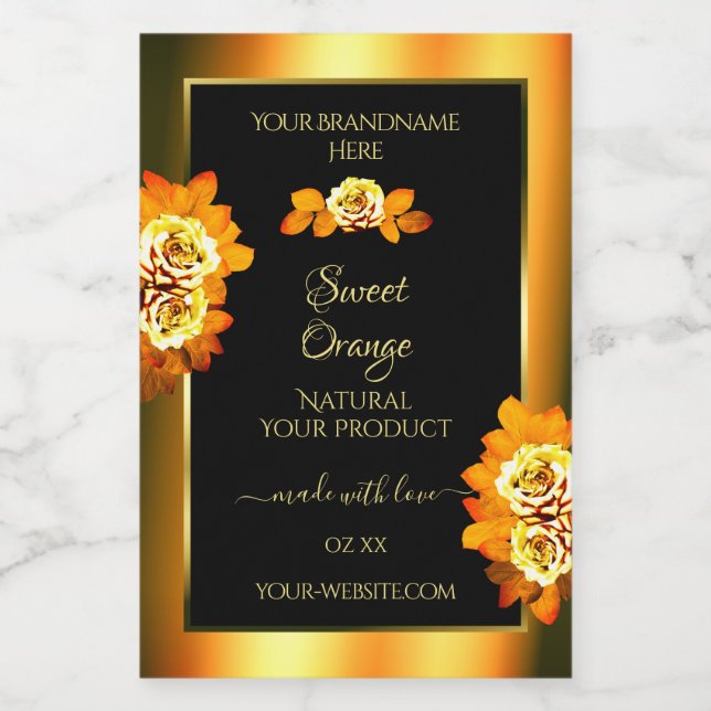 Stylish Black Orange Product Labels Blooming Roses (Single Label)