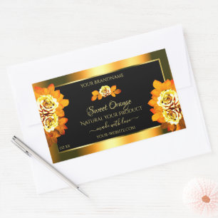 Stylish Black Orange Product Labels Blooming Roses
