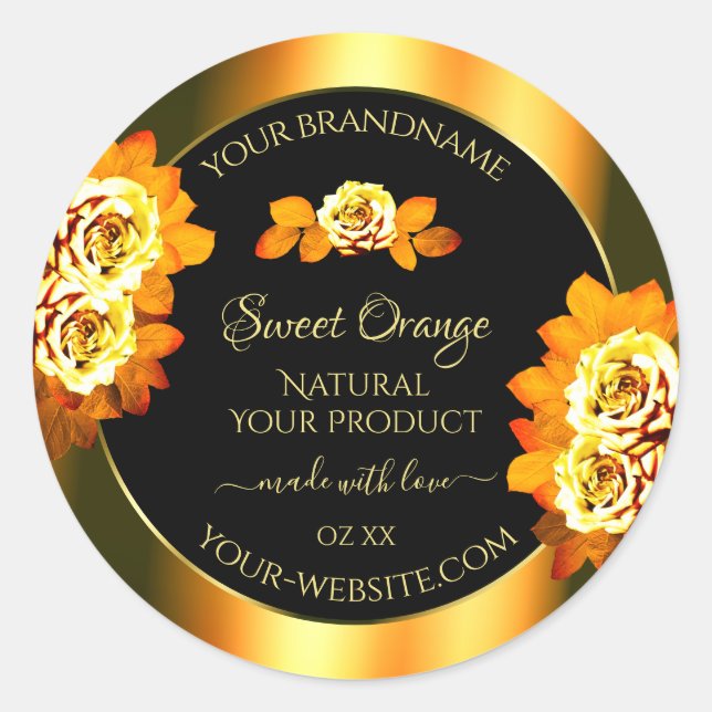 Stylish Black Orange Product Labels Blooming Roses (Front)