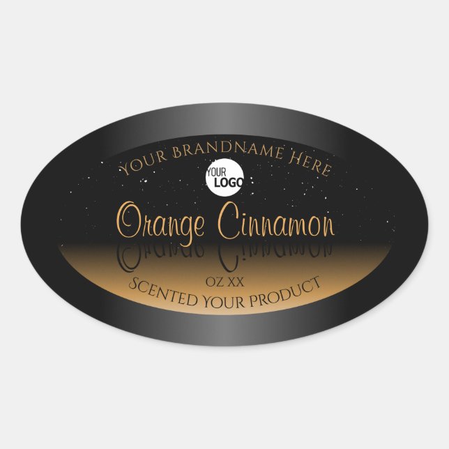 Stylish Black Orange Product Labels Logo Glitter (Front)