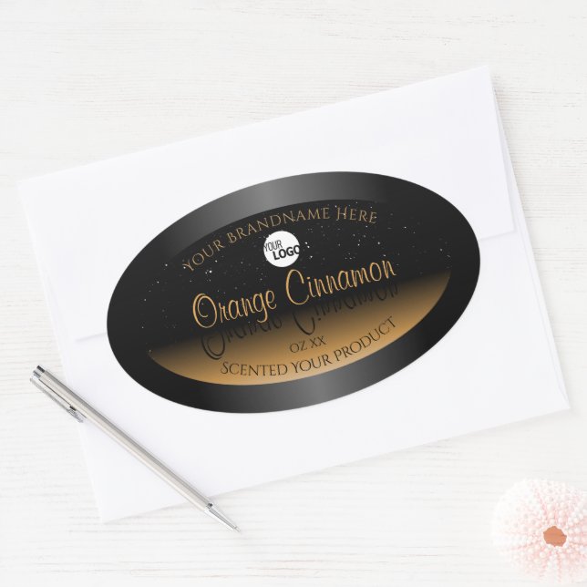 Stylish Black Orange Product Labels Logo Glitter (Envelope)
