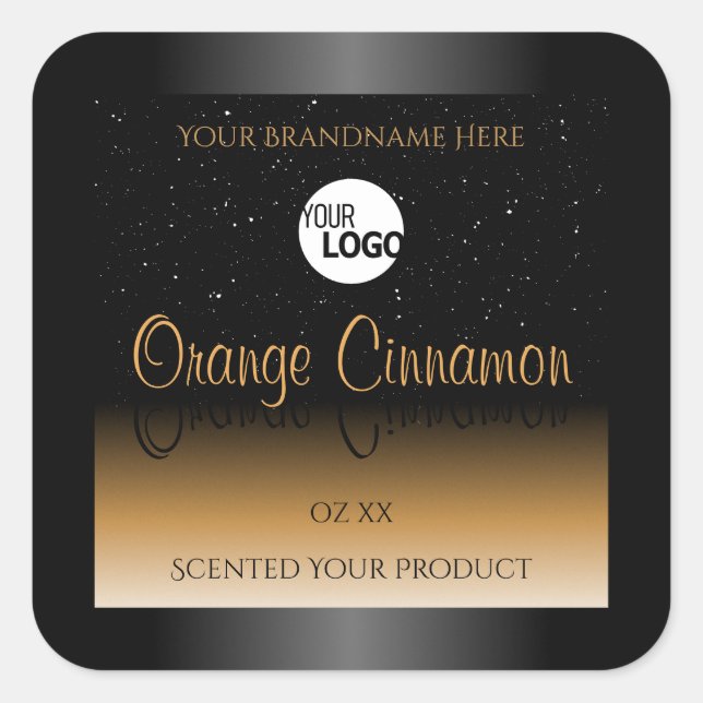 Stylish Black Orange Product Labels Logo Glitter (Front)