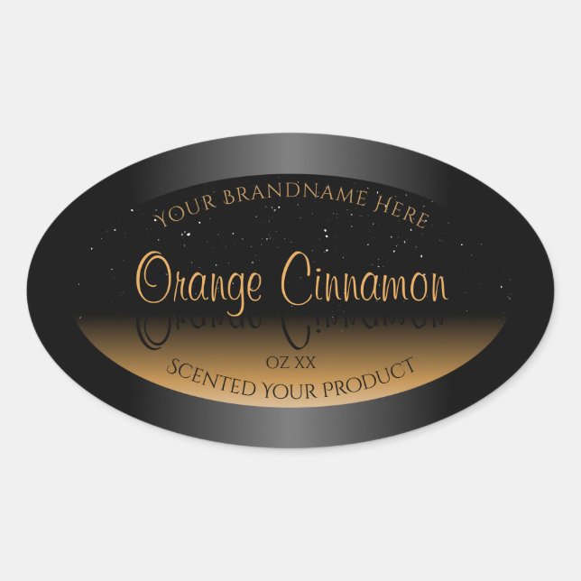 Stylish Black Orange Product Labels Soft Glitter (Front)