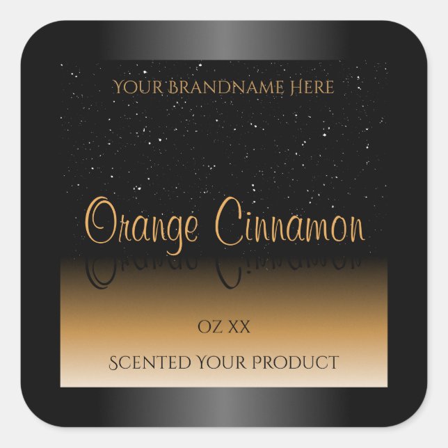 Stylish Black Orange Product Labels Soft Glitter (Front)