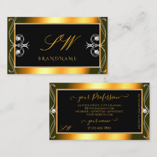 Stylish Black Orange Sparkling Diamonds Initials Business Card