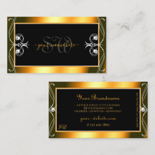 Stylish Black Orange Sparkling Diamonds Monogram Business Card