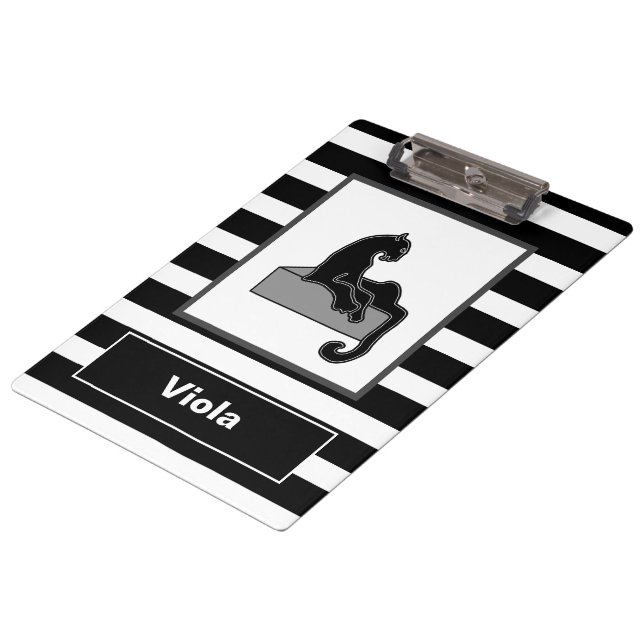 Stylish Black Panther Cat White Modern Clipboard (Angled)