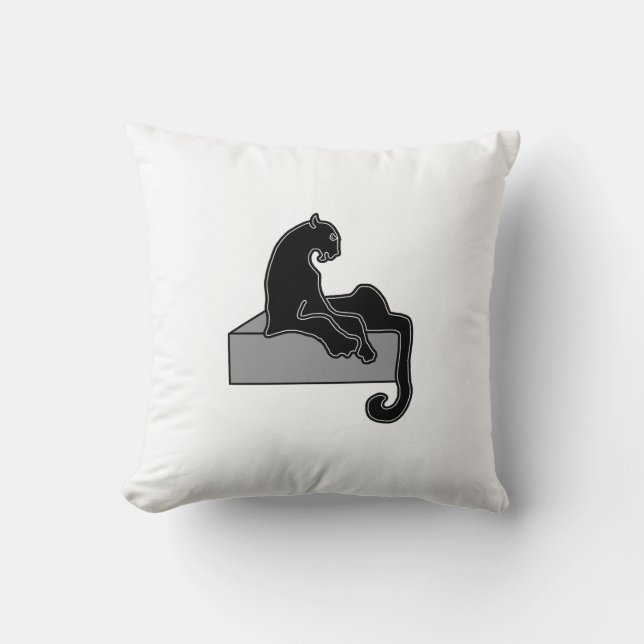 Stylish Black Panther Cat White Modern Cushion (Front)