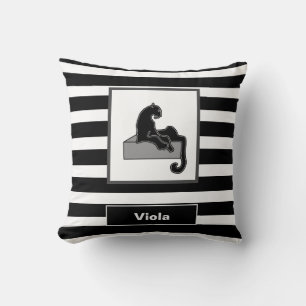 Stylish Black Panther Cat White Modern Cushion