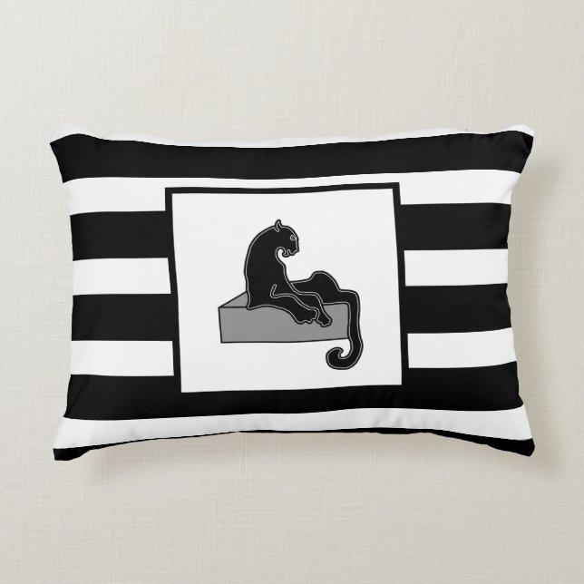 Stylish Black Panther Cat White Modern Decorative Cushion (Front)