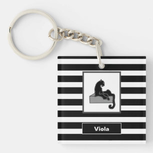 Stylish Black Panther Cat White Modern Key Ring