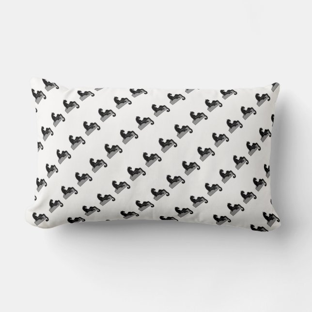 Stylish Black Panther Cat White Modern Lumbar Cushion (Front)