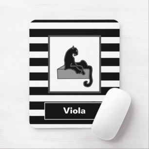 Stylish Black Panther Cat White Modern Mouse Mat