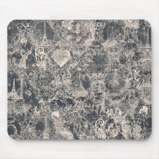 Stylish Black Paris Toile Design Mouse Mat (Front)