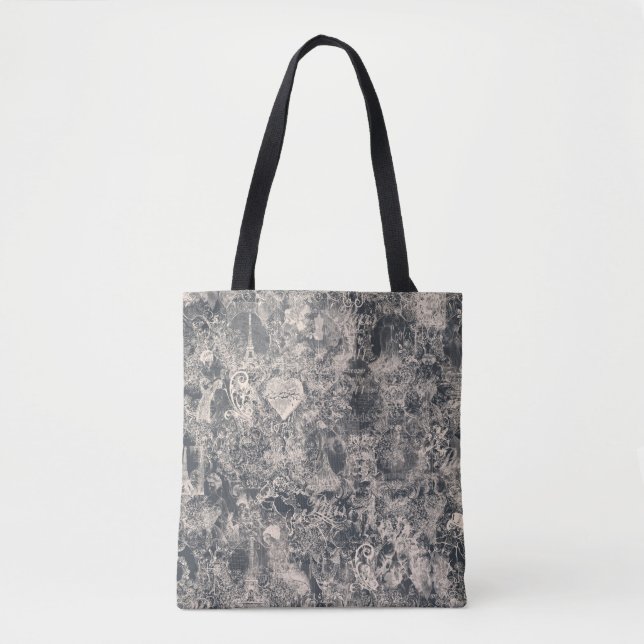 Stylish Black Paris Toile Design Tote Bag (Front)