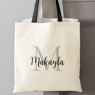 Stylish Black Personalized Monogram Tote Bag