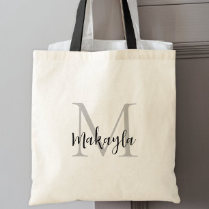 Stylish Black Personalized Monogram Tote Bag
