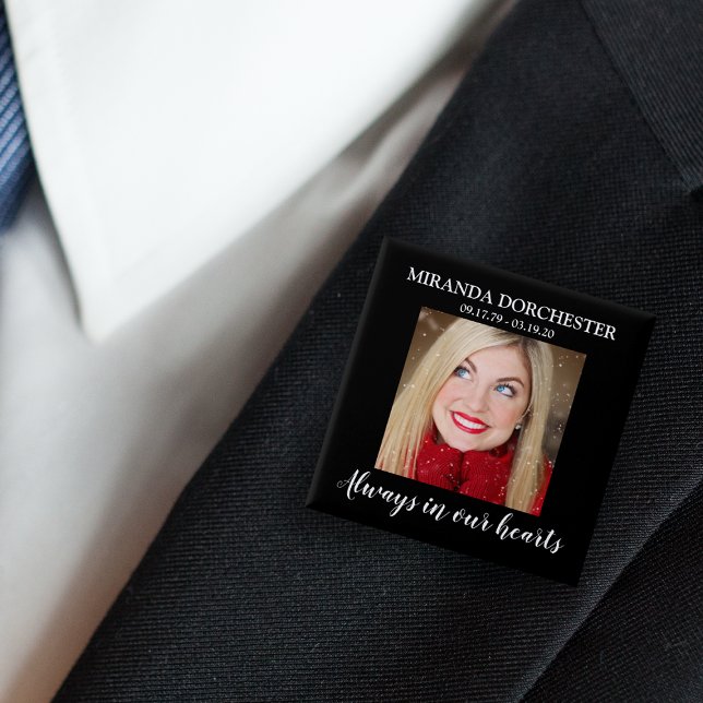 Stylish Black Photo Funeral 15 Cm Square Badge (Creator Uploaded)