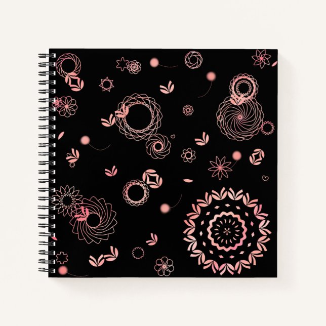 Stylish black pink flowers hand painted design notebook (Front)